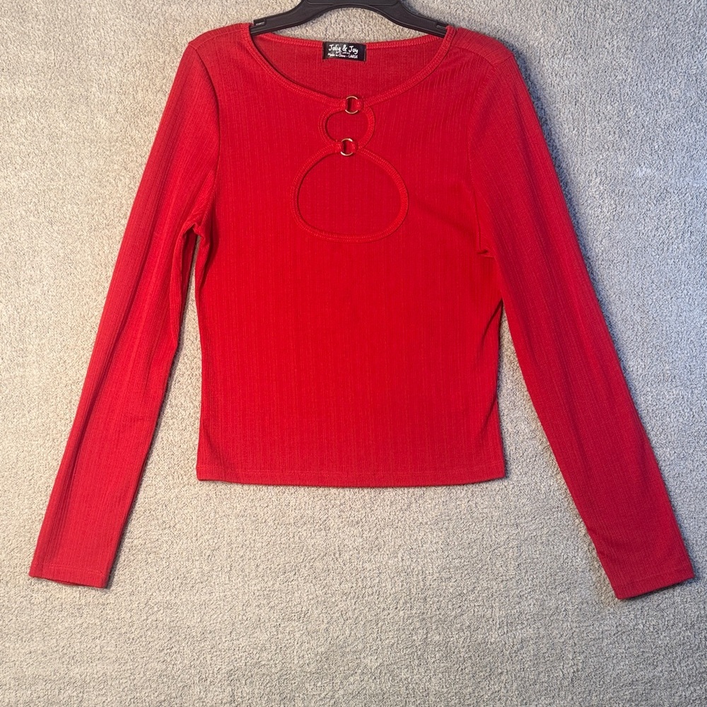 Medium Vibrant Red Long Sleeve Top with Ring Detail